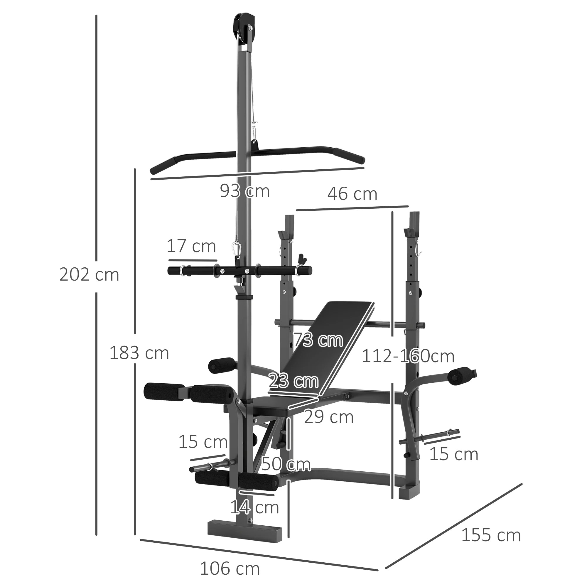 Adjustable Weight Bench with Bench Press Rack, Preacher Curl Bench, Leg Extension and Lat Pull Down