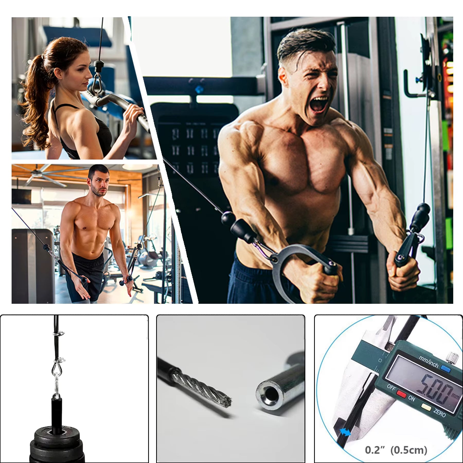 196 Inch Thick 5Mm Adjustable Home Gym Pulley System Replaces Fitness Cables, Gym Pulley System Accessories