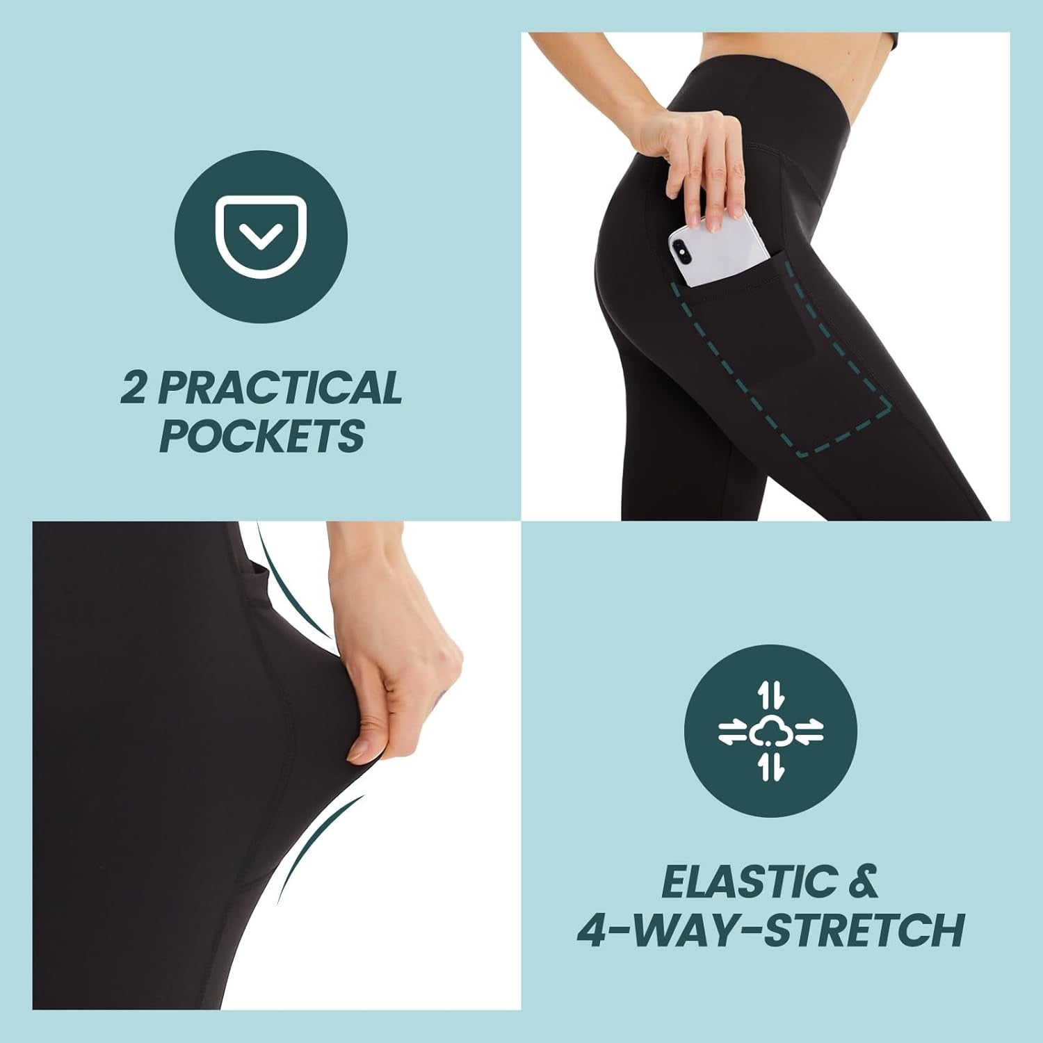 AMIYOYO 3 Pack Leggings for Women with Pockets High Waist Gym Leggings Black Tum