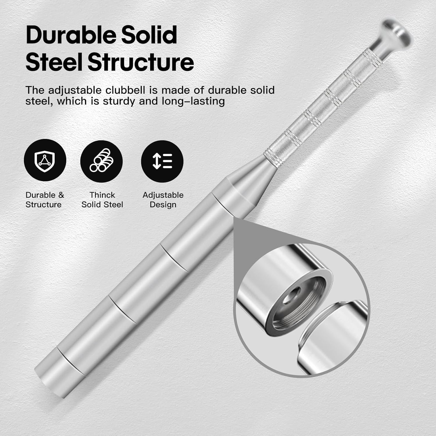 Adjustable Indian Club Exercise Set Workout Steel Club ,Strength Training Heavy Duty Gym Fitness Equipment,Weight Adjustable: 6.6/8.8/11.1/13.2/15.4/17.6/19.8/22 LB