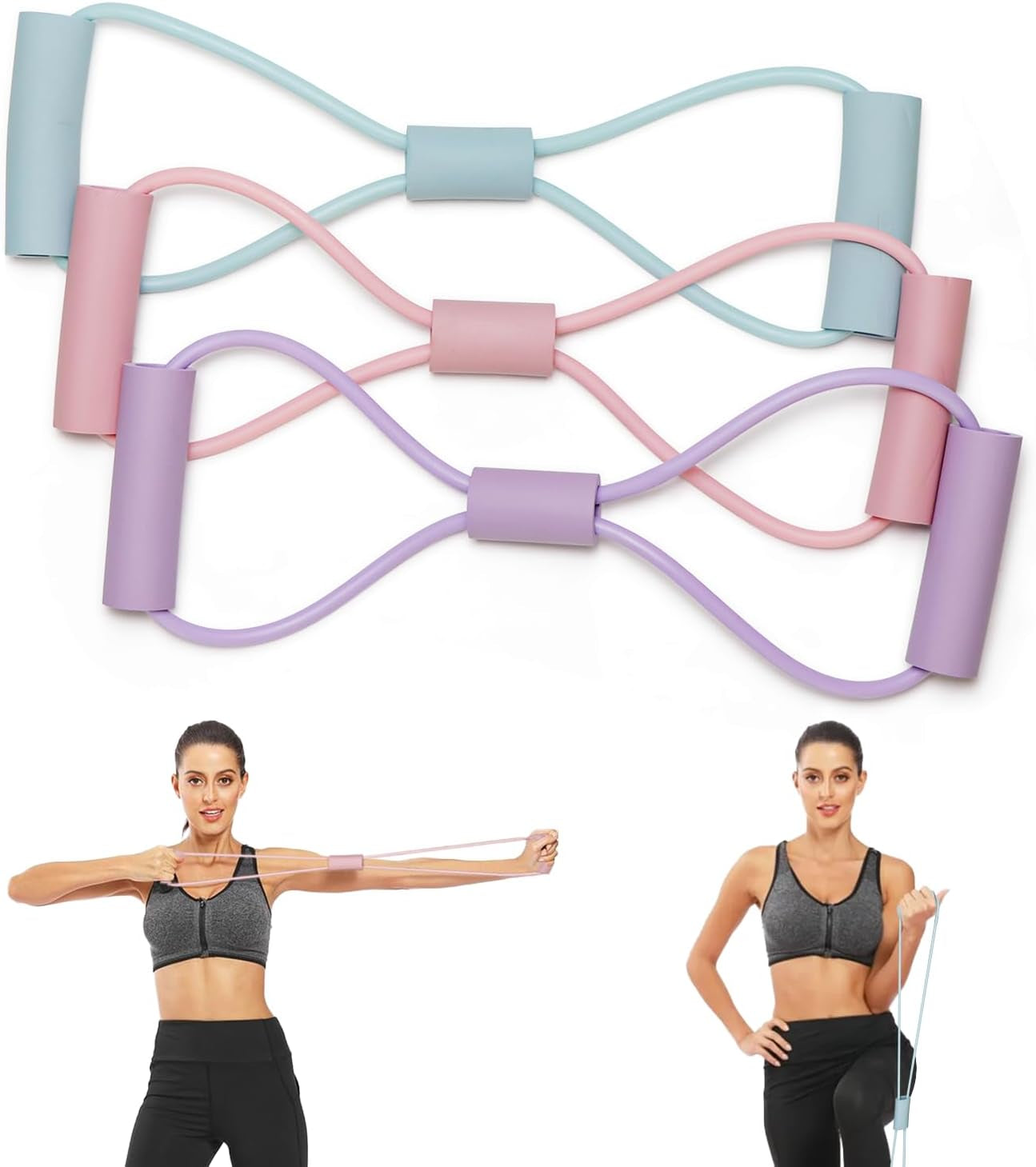 3 Pcs Resistance Bands with Handles, Arm Figure 8 Resistance Band Chest Workout
