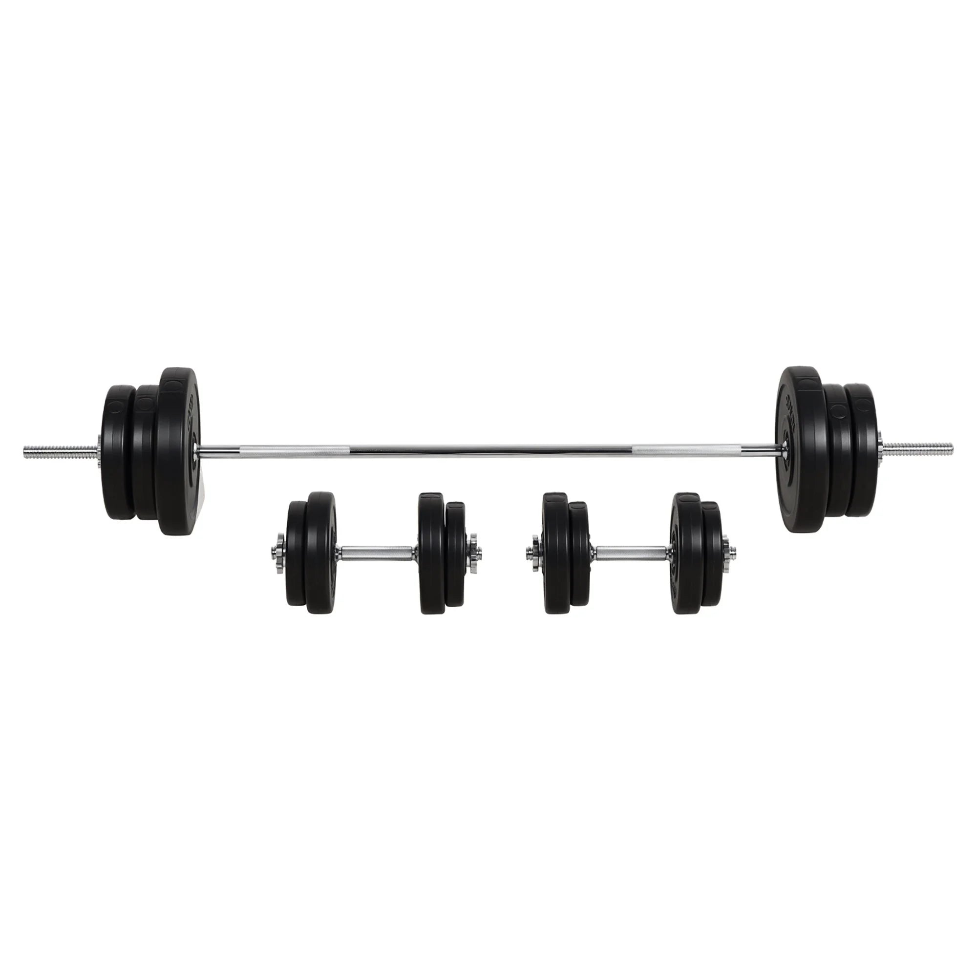 65Kg Adjustable Barbell Weights Set, 2-In-1 Dumbbells and Barbell Set with Knurled Bar, Free Weights Training Equipment