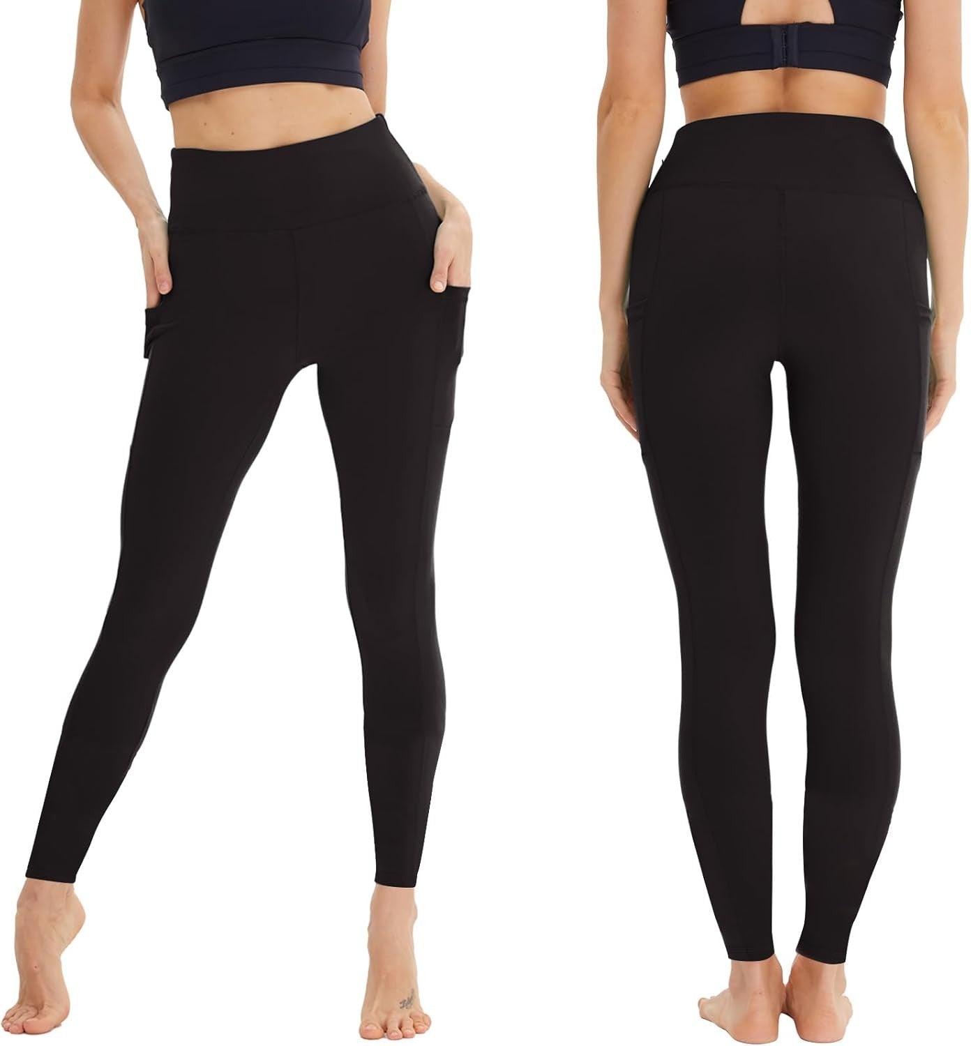 AMIYOYO 3 Pack Leggings for Women with Pockets High Waist Gym Leggings Black Tum