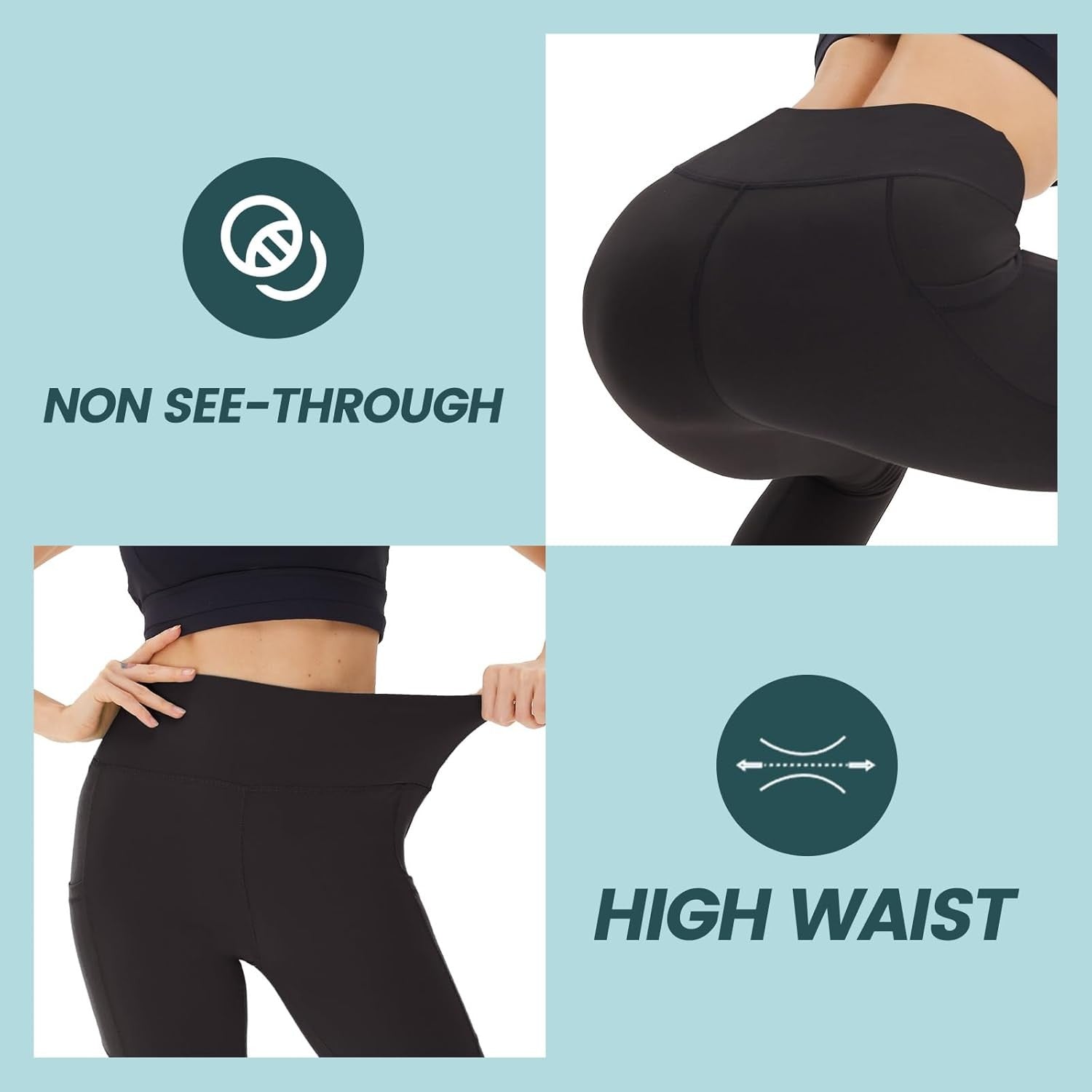 AMIYOYO 3 Pack Leggings for Women with Pockets High Waist Gym Leggings Black Tum