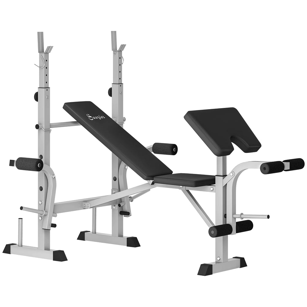 Adjustable Weight Bench with Squat Rack, Heavy Duty Bench Press Rack with Preacher Curl Pad, Leg Developer