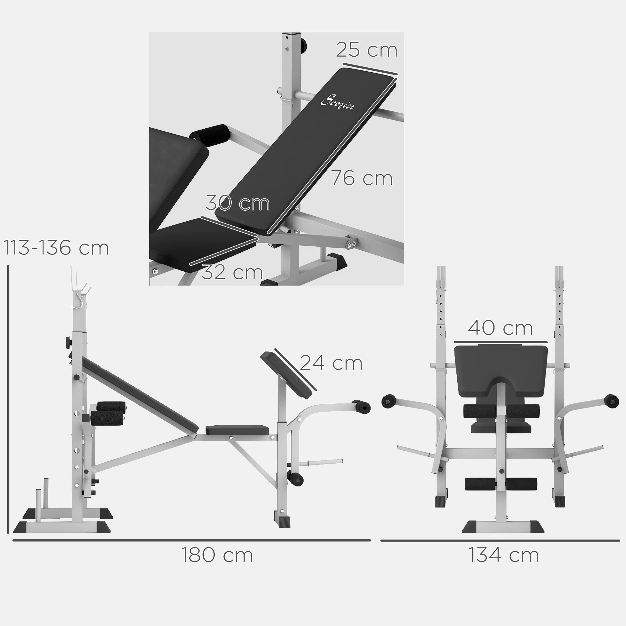 Adjustable Weight Bench with Squat Rack, Heavy Duty Bench Press Rack with Preacher Curl Pad, Leg Developer