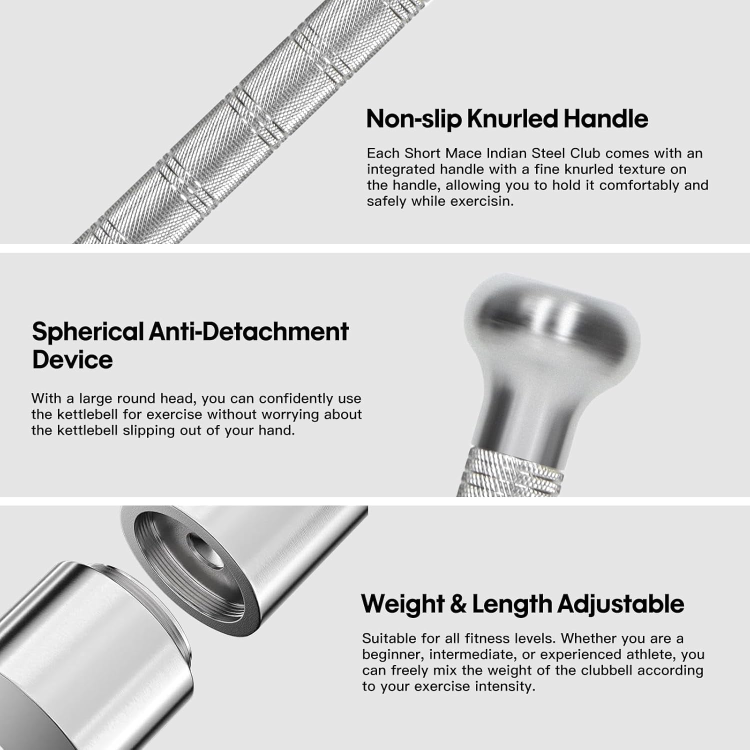 Adjustable Indian Club Exercise Set Workout Steel Club ,Strength Training Heavy Duty Gym Fitness Equipment,Weight Adjustable: 6.6/8.8/11.1/13.2/15.4/17.6/19.8/22 LB