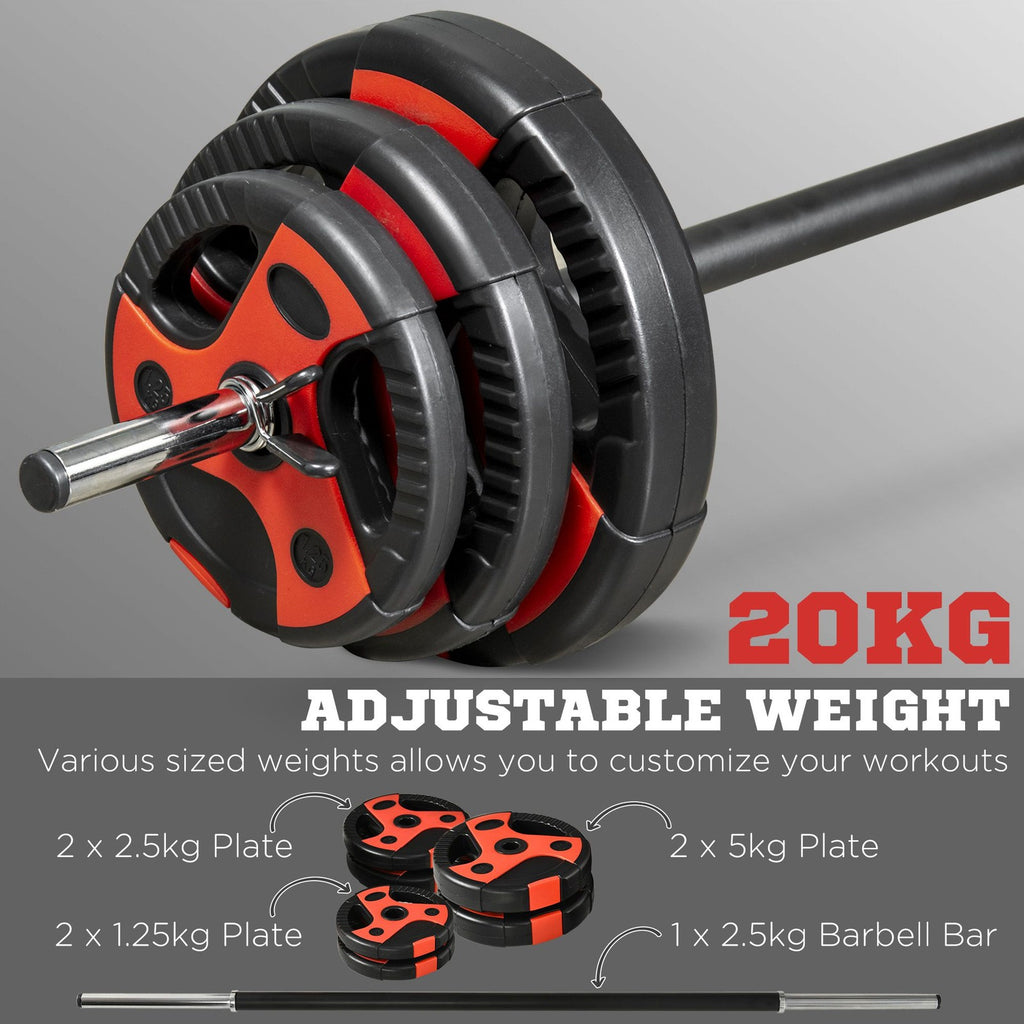 20Kg Adjustable Barbell Set, Body Pump Bar and Weights Set for Home Gym